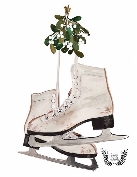 Ice Skating Images, Winter Watercolors, Ice Skate Drawing, Spring Windows, Mom Painting, Panda Images, Vintage Ice Skating, Christmas Ice Skates, Winter Illustration