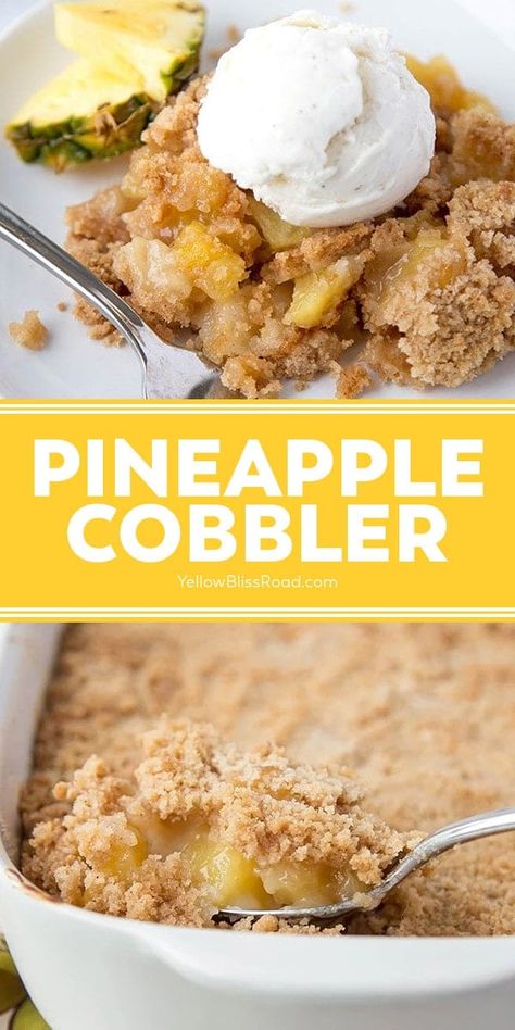 Pineapple Cobbler Fresh Pineapple Recipes, Pineapple Cobbler, Dessert For Summer, Cobbler Recipes Easy, Yellow Board, Cobbler Easy, Pineapple Dessert Recipes, Dessert Treats, Pineapple Desserts