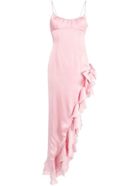 Fairytale Cocktail Dress, Alessandra Rich Dresses, Fairycore Dresses, Dress Png, Rich Clothes, Midi Dress Pink, Pink Silk Dress, Asymmetrical Midi Dress, Gathered Neckline