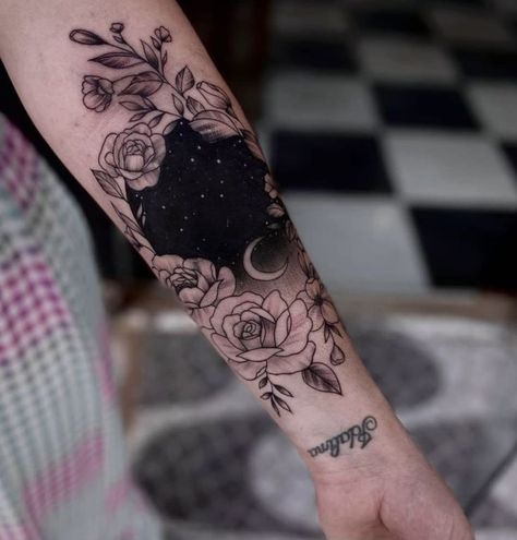 Cute Wrist Cover Up Tattoos, Elegant Floral Tattoo, White Ink Over Black Tattoo Cover Up, Black Out Cover Up Tattoo, Cover Up Tattoos Forearm, Cover Up Tattoos For Women Forearm, Forearm Cover Up Tattoos For Women, Blacked Out Tattoo Cover Up, Dark Tattoo Cover Up Ideas For Women