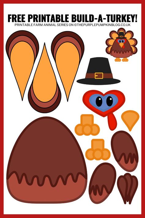 Build Your Own Turkey Free Printable, Parts Of A Turkey Preschool, Build A Turkey Printable, Build A Turkey, Pig Printable, Printable Thanksgiving Crafts, Turkey Printable, Turkey Template, Paper Turkey