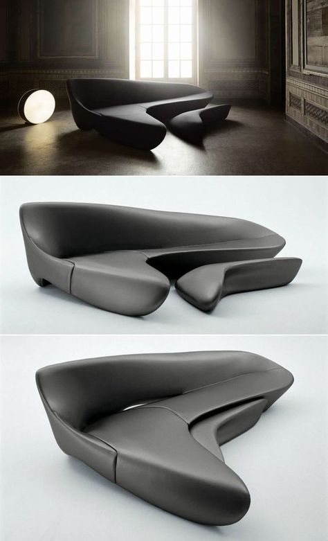 Characterized by its fluid curves and sinuous form, the Moon sofa looks utterly comfortable, flexible, and elegant. Sofa Set Ideas, Futuristic Sofa, Moon Sofa, Sofa Design Ideas, Zaha Hadid Design, Kitchen Lighting Design, Contemporary Bedroom Design, Luxury Furniture Design, Futuristic Furniture