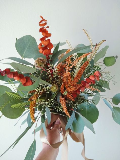 Bronze Amaranthus, Bronze Bridesmaid, Eucalyptus Wedding Flowers, Eucalyptus Arrangement, Scabiosa Pods, Orange Marigold, Dollar Eucalyptus, Silver Dollar Eucalyptus, Seeded Eucalyptus