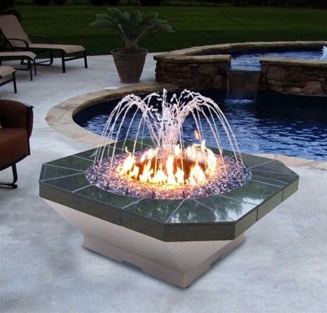 Fire fountain Fire Fountain, Gazebo Diy, Small Covered Patio, Diy Fire Pit Ideas, Small Fire Pit, Outdoor Covered Patio, Backyard Layout, Fire Pit Furniture, Garden Fire Pit