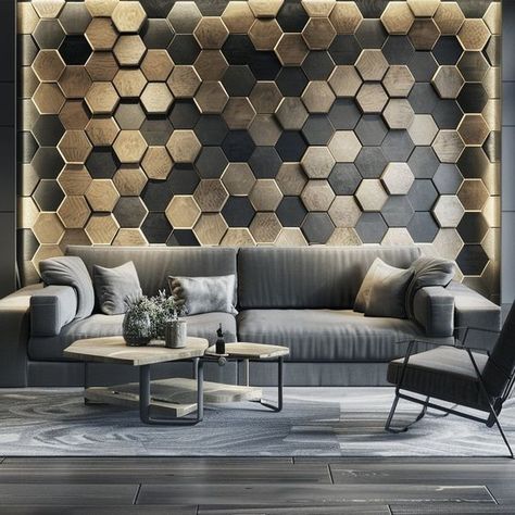 3d Wall Design, Creative Room Dividers, Wall Molding Design, 3d Hexagon, Diy Honeycomb, Wood Wall Tiles, Home Theater Room Design, Classy Wallpaper, Theater Room Design