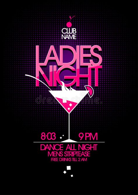 Night Party Poster Design, Ladies Night In Party Ideas, Ladies Night Poster, Ladies Night Ideas, Ladies Night Flyer, Party Poster Design, Ladies Night Party, Glass Illustration, Lip Wallpaper