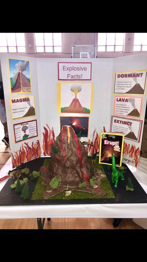 Volcano, volcano model, science fair, science project, volcano project. Science projects, science fair project, volcano made from clay, volcano ideas, how to build a volcano Science Fair Projects Volcanos, Science Fair Projects Volcano, Volcano Layers Project, Volcano Diorama Science Projects, Making A Volcano Project, Volcano Trifold Board, Volcano Diaroma, Volcano Clay Model, How To Build A Volcano