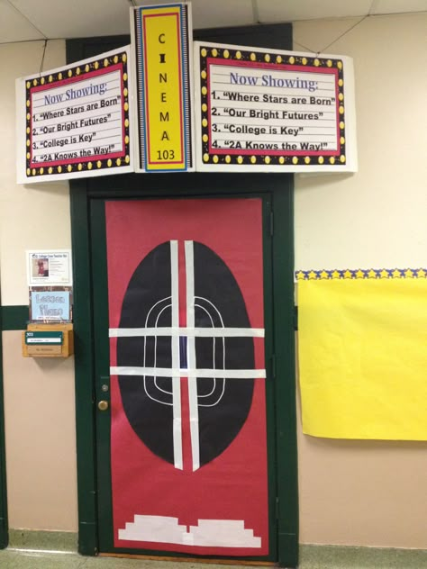 Movie Classroom Door, Movie Theater Door, Movie Classroom, Movie Theater Theme, Hollywood Classroom, Hollywood Theme Classroom, School Dance Ideas, Teacher Appreciation Themes, Theatre Classroom