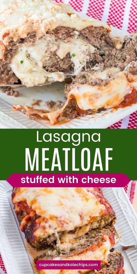 Lasagna Meatloaf - two classic dishes are combined into one family-friendly meal! Hearty ground beef is stuffed with three kinds of cheeseto make a dinner that is so good you'll forget about the pasta. Easy to make gluten free, too! The Best Ever Meatloaf Recipe, Best Ever Meatloaf Recipe, Meatloaf Recipe Easy, Best Ever Meatloaf, Meatloaf Stuffed, Meat Loaf Recipe, Ground Beef Recipes Keto, Beef Recipes Keto, Dinner Noodles