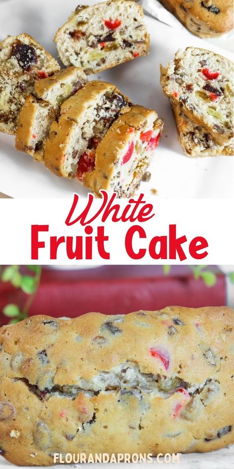 White Fruit Cake Recipe White Fruit Cake Recipe, Vanilla Fruit Cake, Quick Fruit Cake Easy Recipes, Best Fruit Cake Recipe Christmas, White Fruitcake Recipe, Southern Christmas Recipes, White Fruit Cake, Light Fruit Cake Recipe, Fruitcake Recipes With Dried Fruit