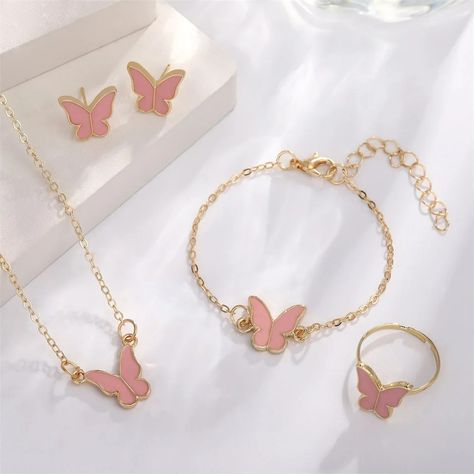 🦋 Discover the Magic of the Butterfly Jewelry Set! 🦋 Elevate your style with our stunning Butterfly Jewelry Set, crafted from crystal acrylic to add a touch of romance to your look. This elegant set includes a bracelet, ring, necklace, and earrings, all designed to capture the delicate beauty of butterflies. Perfect for any occasion, whether you're dressing up for a special event or adding a bit of sparkle to your everyday outfit. ✨ Set Includes: Bracelet: A charming piece to adorn your wrist... Wedding Dinner Dress, Pink Jewelry Set, Fashion Butterfly, Sweet Jewelry, Luxury Girl, Beach Birthday, Butterfly Pendant Necklace, Wedding Party Jewelry, Sister Friends