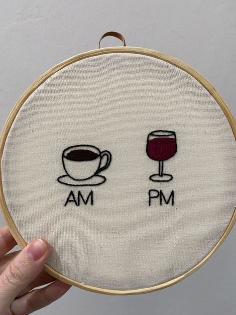 Wine Glass Embroidery, Drink Embroidery, Wine Embroidery, Embroidery Hoop Art Diy, Clothes Embroidery Diy, Embroidery Tshirt, Hand Embroidery Projects, Punch Needle Embroidery, Embroidery On Clothes