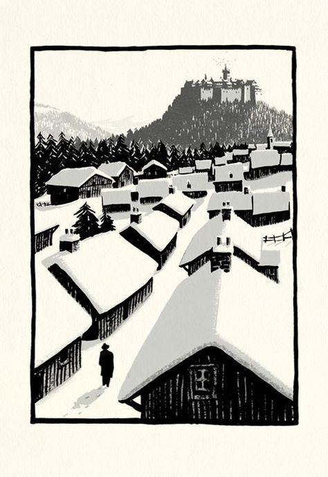 Design On Paper, Comic Reference, Folio Society, Linocut Printmaking, Snow Pictures, Lino Cuts, Franz Kafka, Urban Landscapes, Collage Illustration