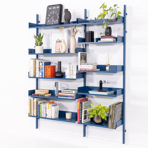 Discover Slot Shelving, a luxurious wall-mounted shelving system from Case Furniture. With hidden fixing holes and slots for a seamless look, Slot Shelving is adjustable at 25mm increments for perfect placement. Meticulously designed with reverse engineering principles, this premium shelving system comes in various shelf widths and tasteful colors to add a touch of stylish storage to your home. Highlights Hidden fixing holes and slots for a seamless design Adjustable shelving heights Easily mounts to the wall to save square footage Winner: Design Guild Mark Award 2023 Case Furniture Slot Shelving in Blue Floating Shelves Bookshelf, Bright Wall Shelves, Vitsoe Shelving Living Room, Colourful Shelves, Mcm Shelving, Room Shelf Ideas, Modular Shelf System, Slot Shelving, Modular Wall Shelf System