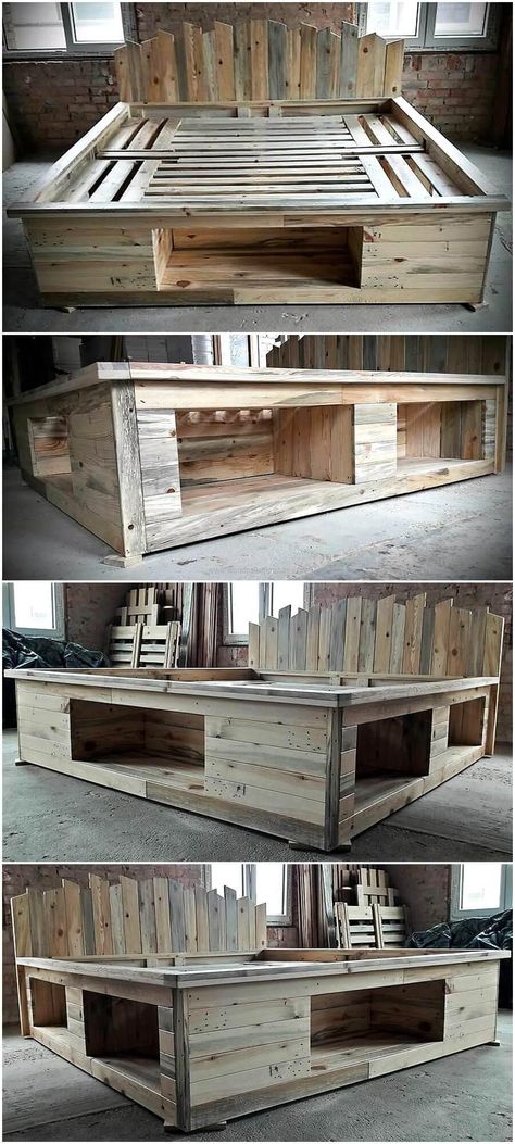 Pallet Bed Headboard, Wood Pallet Bed Frame, Wooden Pallet Beds, Wood Pallet Beds, Pallet Bed Frames, Pallet Bed Frame, Diy Pallet Bed, Pallet Furniture Designs, Pallet Beds