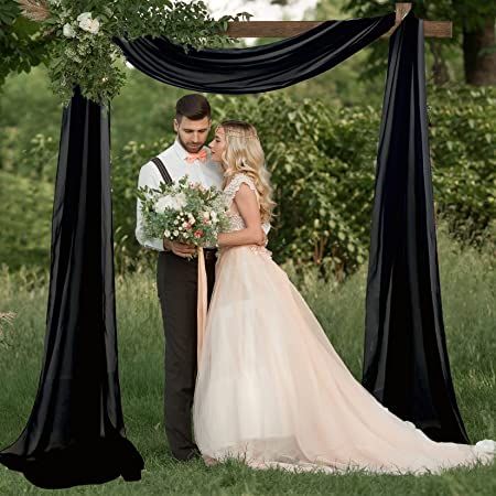 PARTISKY Wedding Arch Draping Fabric 19FT 1 Panel Black Wedding Arch Drapery Sheer Curtains for Backdrop Wedding Arch Decorations for Ceremony Stage Reception Banquet Party（1 Panel）, Black Wedding Arch Draping, Arch Draping, Wedding Archway, Black Chiffon, Wedding Arch, Chiffon Fabric, Arch, Chiffon, Fabric