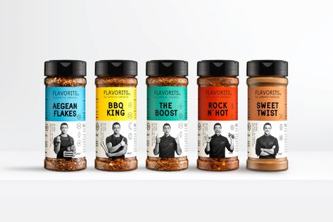 Flavorits spice mixes on Packaging of the World - Creative Package Design Gallery Spices Packaging Design, Seasoning Packaging, Spices Packaging, Jar Packaging, Modern Packaging, Bbq Seasoning, Spice Labels, Jar Design, Creative Package