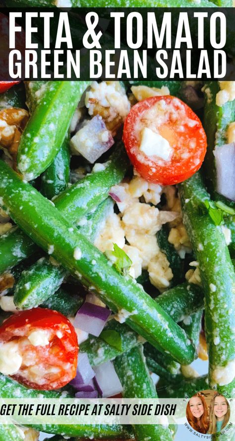 Salty Side Dish, Salad With Feta Cheese, Green Bean Salad Recipes, Cold Side Dishes, Green Bean Salad, Feta Cheese Salad, Salad With Feta, Tomatoes Recipe, Green Bean Salads