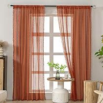 Burnt Orange Curtains, Fall Curtains, Awkward Living Room Layout, Orange Curtains, Living Room Drapes, Boho Curtains, Rustic Curtains, Sheer Curtain, Livingroom Layout