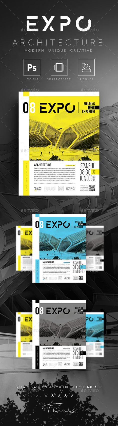 EXPO Invitation for Architecture Exhibition Poster / Flyer Invitation for Architecture Exhibition Poster / Flyer You can also use it as newspaper, magazine ads and perfect for architecture flyer, interior design flyer, building flyer, construction flyer, other corporate flyer.  FEATURES 1 Fully customizable, 3 color "EXPO Architecture Building Flyer Template" All text, images and shapes are editable Fair Invitation Design, Exhibition Invitation Design, Expo Invitation, Architecture Flyer, Expo Architecture, Expo Poster, Construction Flyer, Exhibition Invitation, Exhibition Architecture