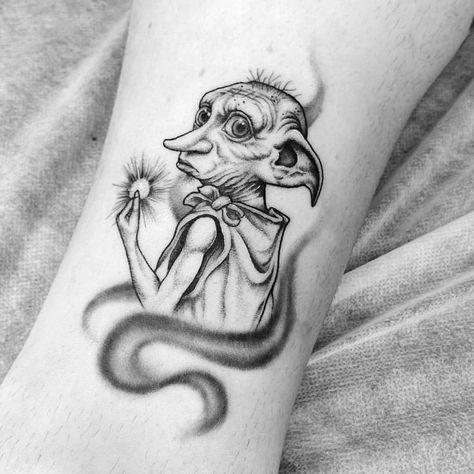 Dobby Harry Potter Tattoo Unique, Harry Potter Tattoo Sleeve, Dobby Harry, Harry Tattoos, Cornish Pixie, Vintage Tattoos, Mandala Tattoo Sleeve, Hp Tattoo, Potter Tattoo