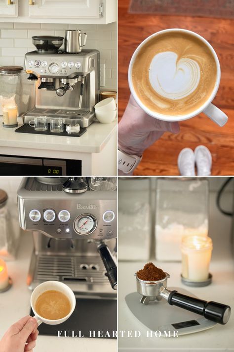 How to Make the BEST Latte with a Breville Barista Express - Full Hearted Home Breville Coffee Recipes, Breville Espresso Machine Recipes, Espresso Machine Recipes, How To Make Mocha, Homemade Latte, Breville Espresso Machine, Breville Espresso, Breville Barista Express, Espresso Recipes