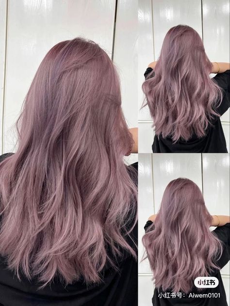 Ash Pink Hair Korean, Light Color Hair Dye, Ash Mauve Hair Color, Muted Rose Hair, Ash Lilac Hair, Ashy Violet Hair, Light Coloured Hair, Dusty Purple Hair Color, Light Purple Pink Hair