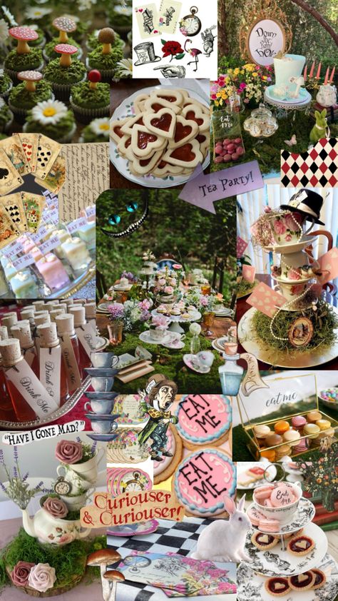 #teaparty #aliceinwonderland #aliceinwonderlandteaparty Alice In Wonderland Birthday Food Ideas, Alice In Wonderland Party Theme Sweet 16, Tea Party Mad Hatter, Alice In Wonderland Brunch, Alice In Wonderland Food Table, Alice In Wonderland High Tea, Alice In Wonderland Birthday Ideas, Sweet 16 Alice In Wonderland Theme, Wonderland Tea Party