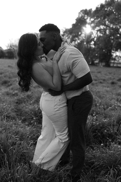 Black and white. Engagement. Couple shoot. Nature Interracial Engagement, Interracial Couple Photoshoot Aesthetic, Interracial Couple Christmas Photoshoot, Interracial Couple Engagement Photos, Bw Interracial Couples, Couples Engagement Photos, Interracial Couples, Engagement Couple, Engagement Shoots