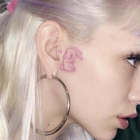 Pink Face Tattoo, In Front Of Ear Tattoos For Women, Little Face Tattoos, Feminine Face Tattoo, Cute Face Tattoos, Small Face Tattoo, No Face Tattoo, Small Face Tattoos, Aesthetic Tattoo Ideas