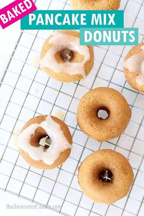 Easy breakfast idea: Pancake mix donuts in the BabyCakes Donut Maker. Use pancake mix for quick and easy donuts. No griddle needed! Or in the oven. Mini Donut Maker Recipes, Babycakes Donut Maker, Donut Maker Recipes, Incredible Desserts, Mini Donut Recipes, Donut Mix, Pancake Mix Recipe, Doughnut Recipe Easy, Mini Donuts Maker