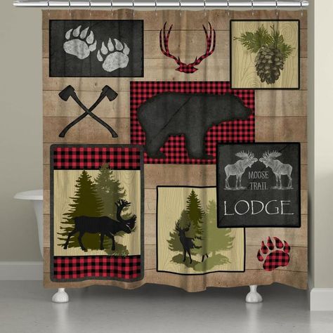 Lodge Shower Curtain, Lumberjack Plaid, Woodland Creatures, Lumberjack, Moose, Shower Curtain, Plaid, Shower, Design