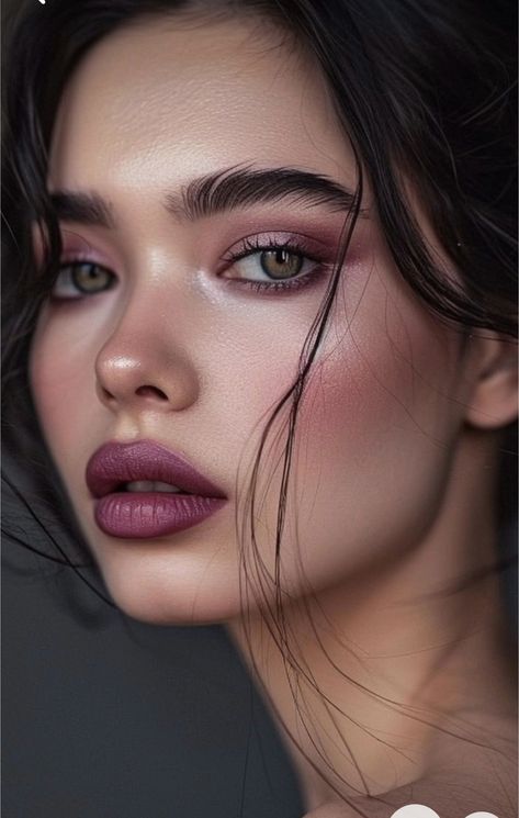 Purple Bridal Makeup For Green Eyes, Plum Lips Natural, Cool Toned Bridal Makeup, Plum Eyeshadow Looks, Plum Makeup Look, Berry Makeup Look, Berry Eyeshadow, Makeup Beauty Hacks, Purple Lips Makeup