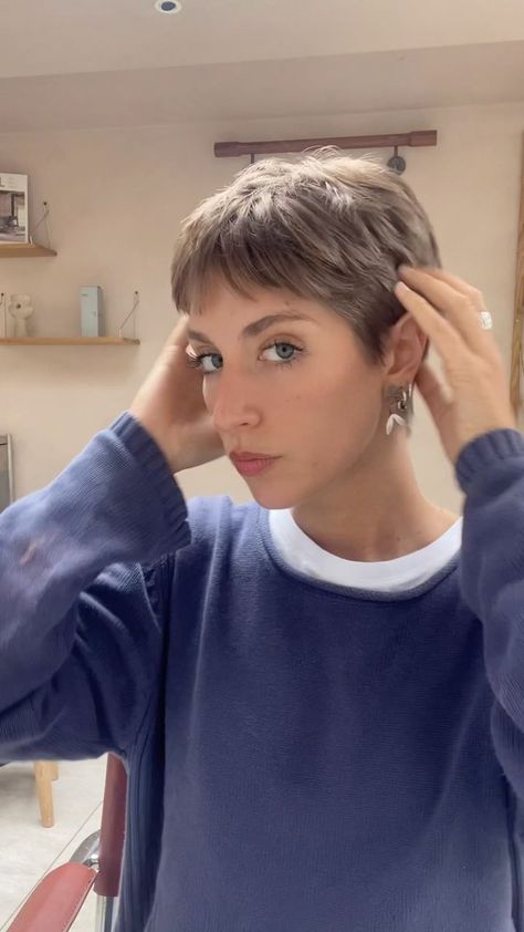 The Hair Bros on Reels | JB Eckl · Blues For Jimmy James Full Fringe Pixie Haircut, Pixie With Fringe Bangs, Pixie Fringe, Super Thick Hair, 60’s Hair, 1 Minute Video, Different Hair Styles, Full Fringe, Androgynous Hair