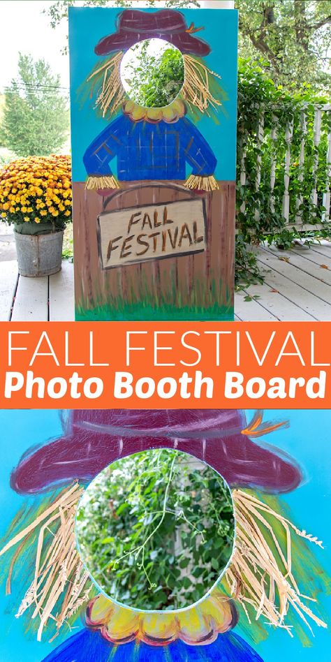 Fall Face Cutout Board, Fall Carnival Photo Booth, Scarecrow Photo Booth, Scarecrow Photo Prop, Fall Harvest Photo Booth Ideas, Fall Festival Poster Ideas, Fall Photo Cutout Board, Face In Hole Photo Board Fall, How To Build A Scarecrow Diy