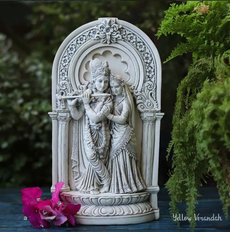 Artists from West Bengal has handcrafted this divine marble dust Murthi with intricacy & precision. Fine intricate work is possible on marble dust clay. Artists use knife, needles, sculpt brush etc to make these soulful sculptures. To buy online please visit Yellow Verandah I Luxury Home Decor, Art & Furniture Store Hyderabad Yellow Verandah is a bespoke luxury homeware boutique, creating & curating Handmade, Environment Conscious Home Decor & Lifestyle products. Discover Indian Stories & Her Radha Krishna Sculpture, Krishna Sculpture, Ganesha Murti, Radha Krishna Idol, Ganpati Murti, Lord Ganesha Idol, Home Ganpati, Accent Table Decor, Ganesh Idol