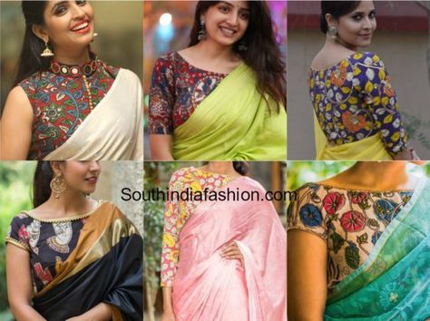 Plain Saree With Kalamkari Blouse – A Must Try Look! Kalamkari Pattu Sarees, Kalamkari Blouse Designs, Kerala Saree Blouse Designs, Kalamkari Dresses, House Of Blouse, Kalamkari Designs, Kalamkari Blouse, Blouse Ideas, Floral Saree