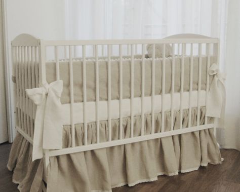 Linen crib  bedding 3 pcs- gathered skirt , 4 side bumper and fitted sheet, undyed linen, ptewashed linen Linen Crib Bedding, Neutral Crib, Crib Bedding Boy, Crib Skirts, Baby Time, Nursery Inspiration, Nursery Neutral, Gathered Skirt, Nursery Bedding