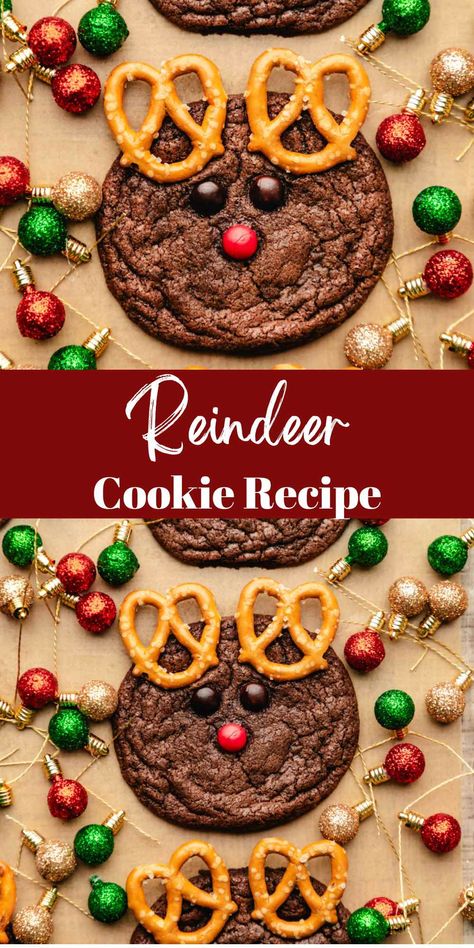 Reindeer Cookies - I Heart Eating Reindeer Cookies Decorated, Cookies With Candy, Soft Chocolate Cookies, Soft Chocolate Cookie, Pretzel Cookies, Christmas Cookie Recipe, Reindeer Cookies, Easy Christmas Cookie Recipes, Baking Inspiration