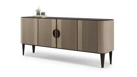 Console Design Modern, International Aesthetic, Fluted Door, Trade Show Design, Console Table Design, Dining Cabinet, Timeless Interiors, Kitchen Cabinet Styles, Vanity Design