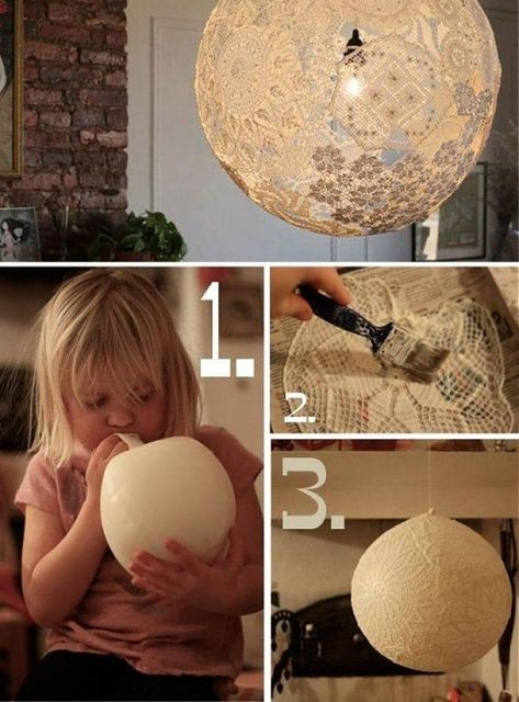 comment fabriquer un abat-jour original en napperon au crochet Doily Lamp, Lace Lamp, Shabby Chic Wedding Decor, Diy Luminaire, Lace Lanterns, Diy Light Fixtures, Diy Lampe, Samos, Shabby Chic Wedding