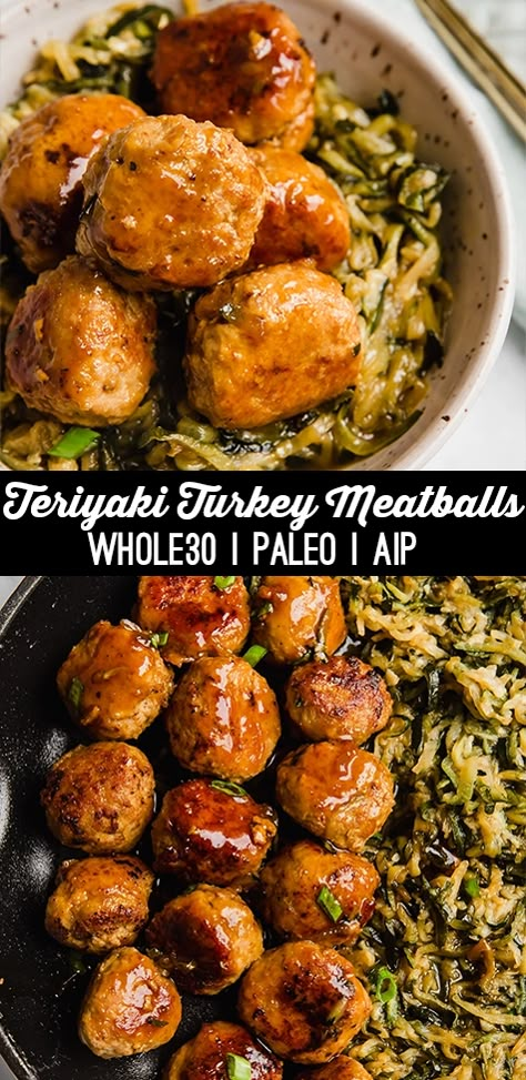 Turkey Meatballs Whole 30, Aip Meatballs, Teriyaki Turkey Meatballs, Aip Protocol, Teriyaki Turkey, Aip Foods, Aip Meals, Ground Turkey Meatballs, Unbound Wellness