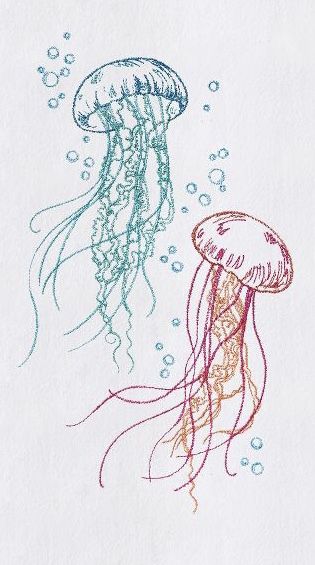 Jellyfish Embroidery Pattern, Jellyfish Line Art, Embroidered Jellyfish, Embroidery Shark, Water Embroidery, Jellyfish Embroidery, Ocean Embroidery, Jellyfish Pattern, Jellyfish Illustration