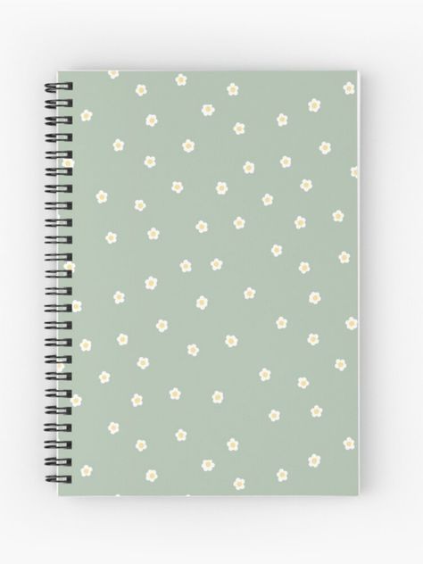 Sage green flower spiral notebook Sage Green Stationary Aesthetic, Aesthetic School Supplies Green, Aesthetic Binder, Green School Supplies, Sage Green Journal, Green Diary Aesthetic, Sage Green Notebook, Green Notebook, Mailer Box Design