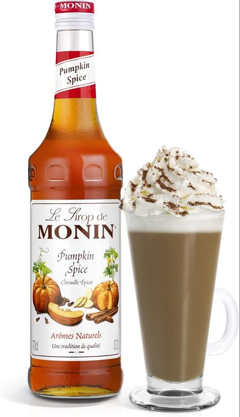 Brand: le sirop de monin. Flavour: Pumpkin Spice latte.
Image depicts the bottle of syrup next to a pumpkin spice latte with whipped cream and sprinkles on top Autumnal Decor, Gingerbread Syrup, Spiced Drinks, Passion Fruit Juice, Pumpkin Spice Lattes, Acacia Gum, Pumpkin Spice Syrup, Coffee Syrup, Vanilla Syrup