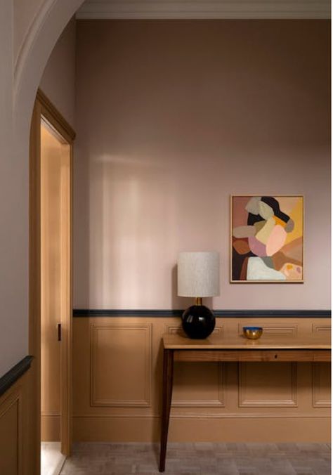 Half Painted Walls, Brown Paint Colors, Hallway Paint, Paint And Paper Library, Dado Rail, Paint Paper, Hallway Ideas Colour, Design Del Prodotto, Desert Rose