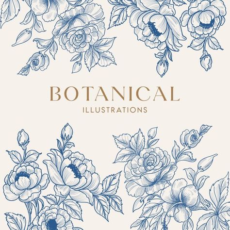 Elegance hand drawn monoline floral bota... | Premium Vector #Freepik #vector Technology Icon, Illustration Background, Presentation Template Free, New Crafts, Vintage Garden, Botanical Flowers, Cartoon Clip Art, Flower Illustration, Important Dates