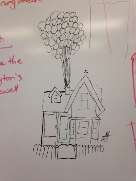 White board drawing of the house from the movie Up by ArtisticGamer Simple White Board Drawings, Aesthetic White Board Drawings, Aesthetic White Board Ideas, White Board Art Drawings, Dry Erase Board Drawings Easy, White Board Drawings Whiteboard, Whiteboard Ideas Home, College White Board Ideas, Cute White Board Ideas Drawings