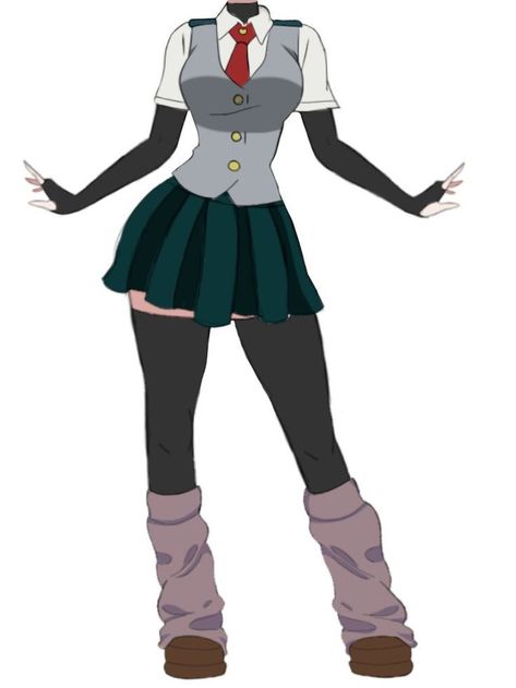 My Hero Academia Hero Outfit Ideas, Mha Student Uniform, Mha Female Uniform, Mha Outfits Ideas, Mha Cheer Uniform, Mha Outfit Ideas Hero, Mha Base Pose Reference, My Hero Academia Body Base, Mha Suit Ideas