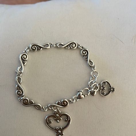 Silver Brighton Bracelet With 2 Heart Charms Unique Jewelry Silver, Cute Silver Bracelets, Silver Jewelry Stack, Silver Bracelet Stack, Promise Bracelet, Mixed Metal Bracelets, Promise Jewelry, Perfume Jewelry, Brighton Bracelets